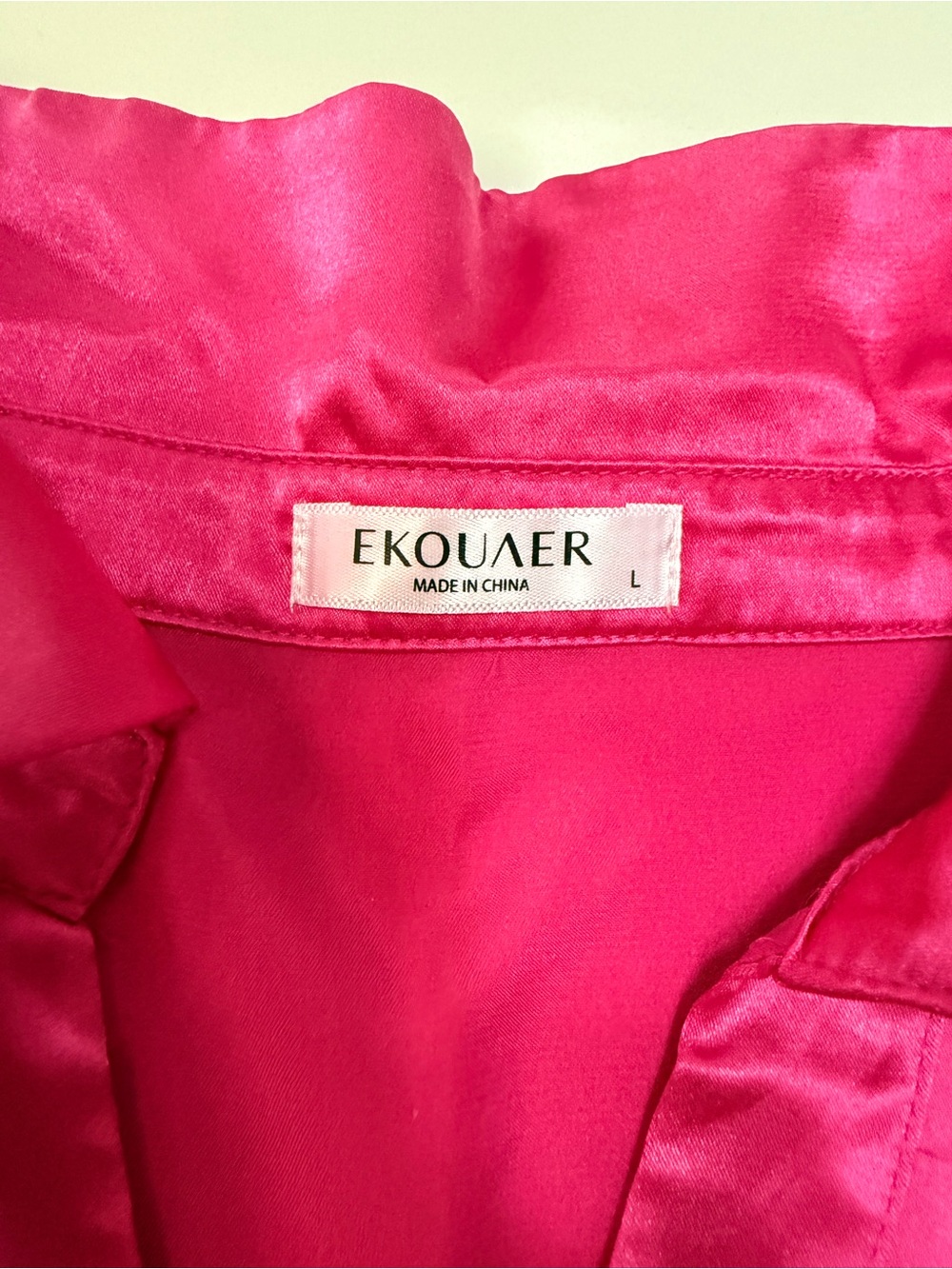 Bright Fuchsia Satin Two-Piece Pajama Set Sz Large - Picture 7 of 11